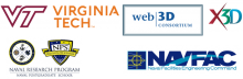 Virginia Tech (VT), Web3D Consortium, X3D Graphics, NPS Naval Research Program (NRP), NAVFAC logos